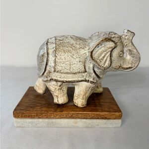 Elephant Statue on Wood & Marble Base Hand Finished Made in India